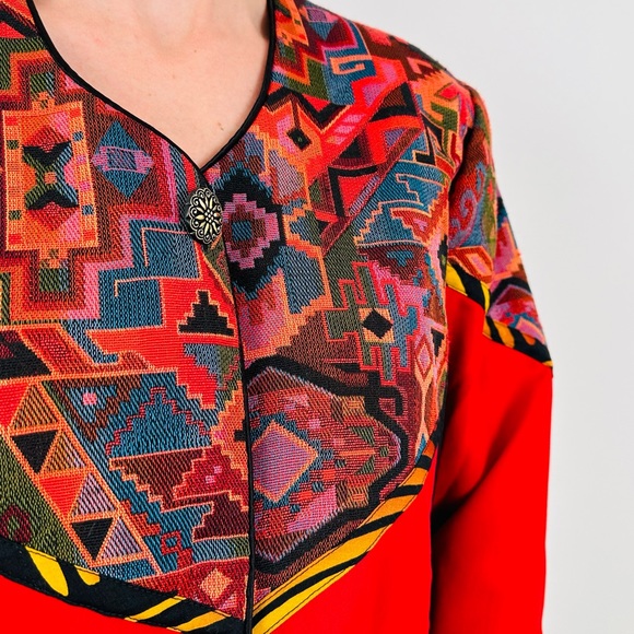 Vintage Marie Studer abstract tapestry aztec long sleeve blazer jacket - Picture 4 of 11